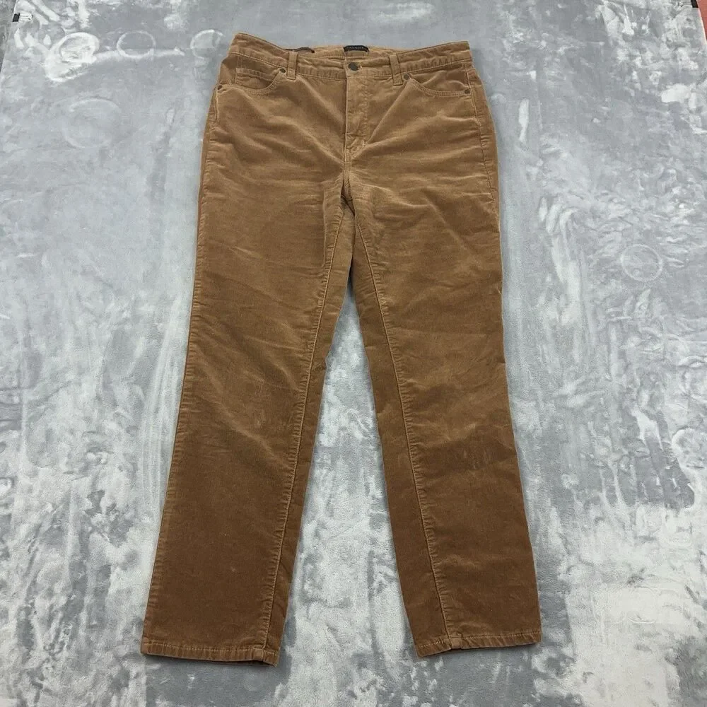 Talbots Corduroy Straight Leg Pants Womens Size 10 Petite Brown Stretch